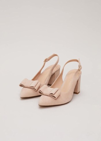 Phase Eight Bow Front Slingback Block Heels Cream Canada | QTDMIG-985